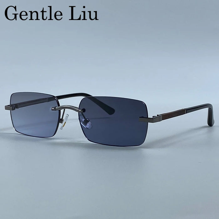 Rectangle Punk Rimless Sunglasses Men 2026 Luxury Designer Trendy Photochromic Sun Glasses Vintage Small Frame Driving Eyewear