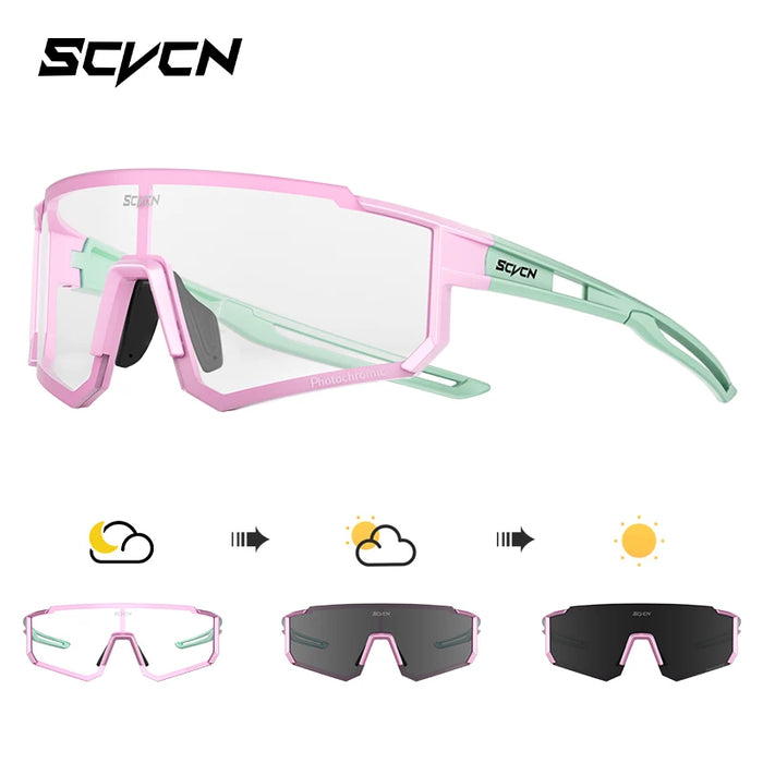 SCVCN Color Photochromic Cycling Glasses Men MTB Cycling Sunglasses Women Road Bike Glasses Outdoor Sports Bicycle Sunglasses