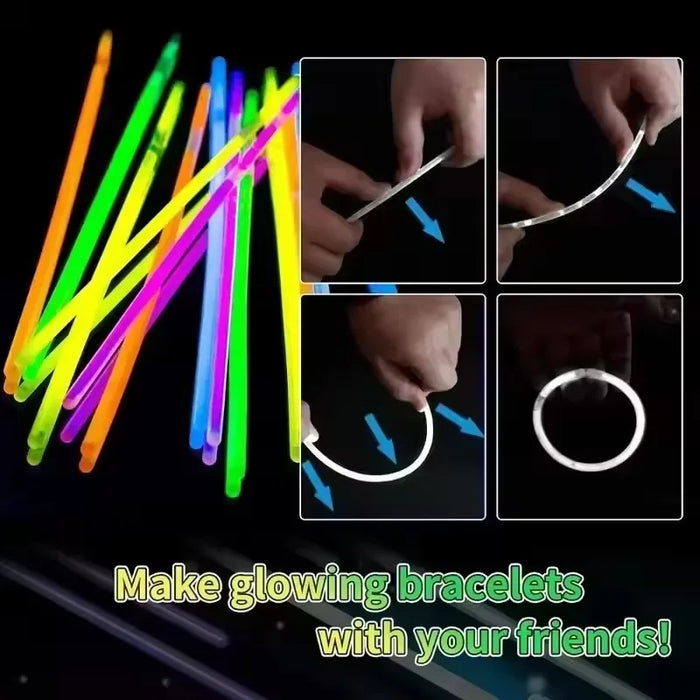 50/100 bâtons fluorescents, multicolores, lumineux, brillants, pliables, bracelet lumineux, fournitures de fête