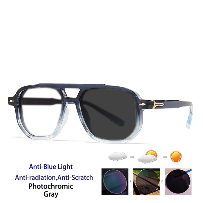 New Fashion Double Beam Anti Blue Light Photochromic Presbyopia Glasses for Women and Men Retro Brand Design Presbyopia Glasses