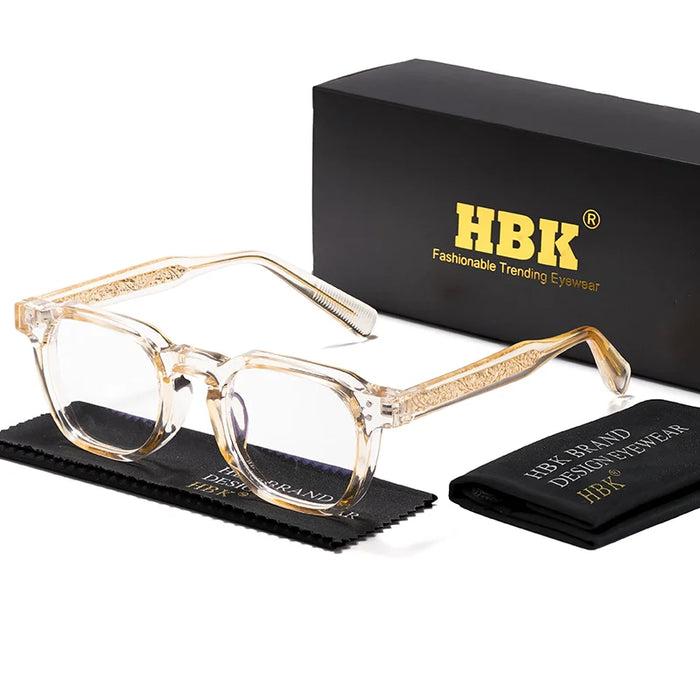HBK Retro Square Glasses Frames Men Flat Lenses Anti Blue Light TR90 Eyeglass Frames High-Quality Reading Eyeglasses for Women