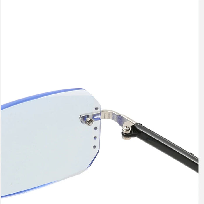 Diamond Studded Frameless Blue Light Reading Glasses for Men And Women with Blue Film Flat Light Cut Border