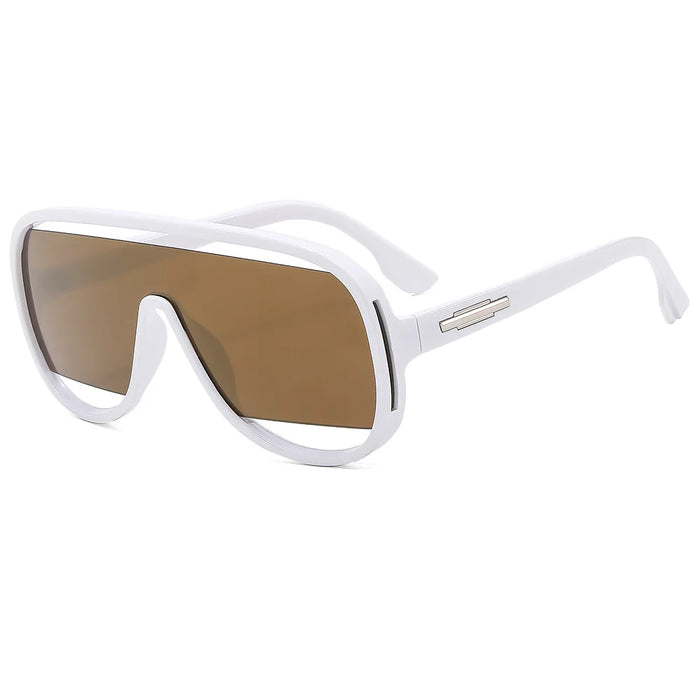 Gafas de sol de piloto de moda de gran tamaño para hombres, gafas de sol únicas con montura hueca para mujeres, lentes de espejo degradado retro de una pieza con protección UV400, sin montura