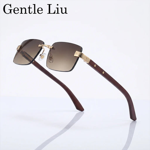 Small Frame Rectangle Rimless Sunglasses Men 2026 Luxury Brand Fashion Vintage Square Sun Glasses For Male Driving Eyewear Shade