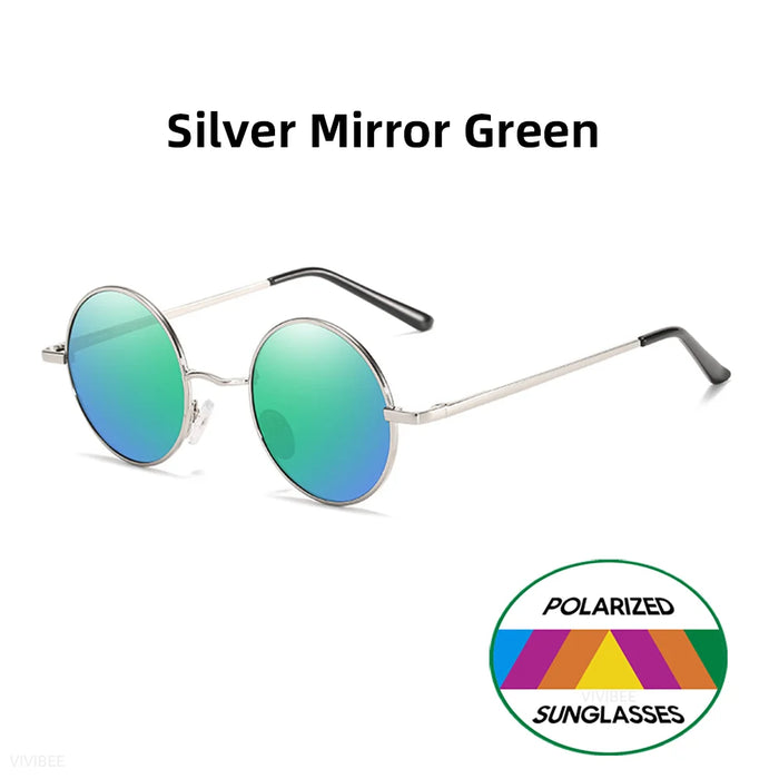 VIVIBEE Lunettes de soleil classiques polarisées rondes en métal pour femmes, décontractées, rétro UV400, pour hommes, noires, tendance 2026