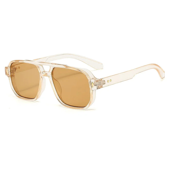 Lunettes de soleil carrées classiques à double pont pour hommes et femmes, verres transparents couleur océan, lunettes tendance avec rivets, protection UV400
