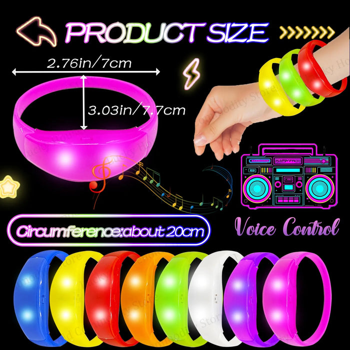 20-100PCS Music&Sound Activated Light up Bracelets Glow Bracelets Rhythmic Led Bracelet Luminous Bracelet Wedding Accessories