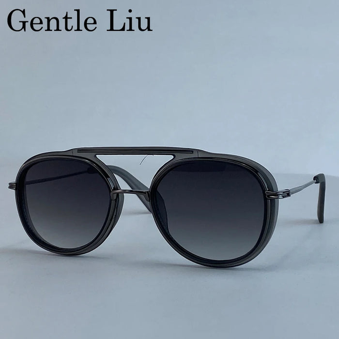 Steampunk Round Sunglasses Men 2026 Luxury Brand Vintage Oval Punk Sunglass Metal Frame Double Beam Eyewear Trendy UV400 Shades