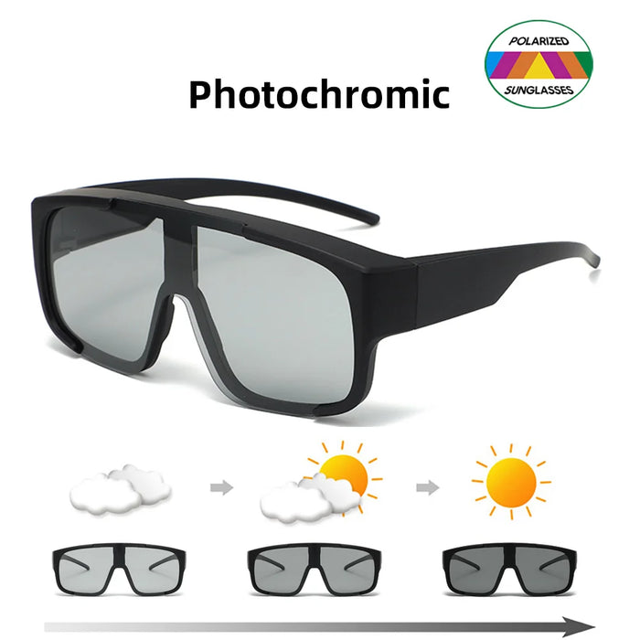 VIVIBEE Grandes lunettes polarisées à porter par-dessus des lunettes de soleil photochromiques pour hommes, conduite, UV400, pêche, extérieur, femmes, verres miroirs foncés