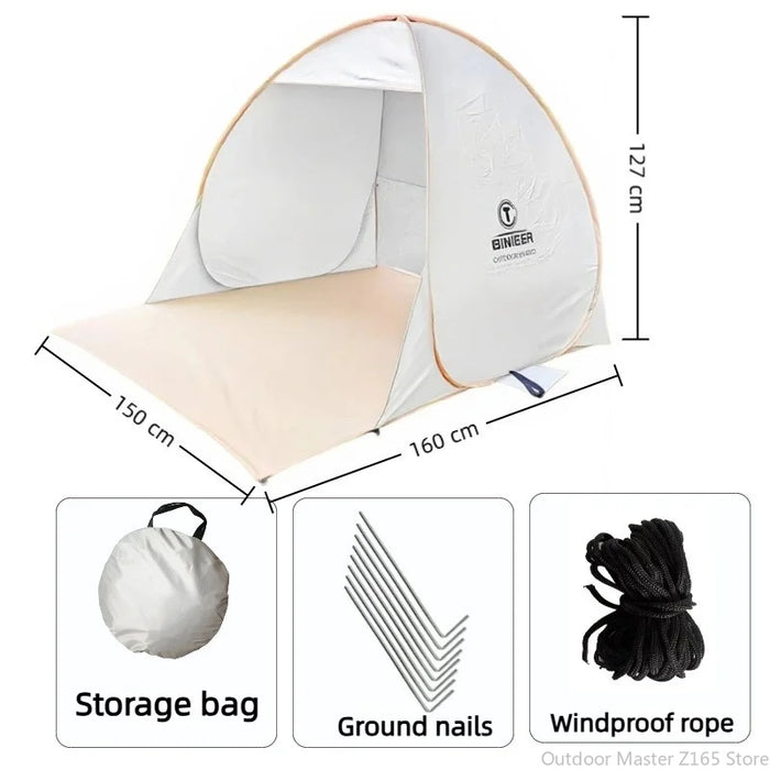 2-3 Person Instant Pop Up Tent UPF50+ UV Protection Waterproof Beach Tent Silver Coating Portable Camping Sun Shelter