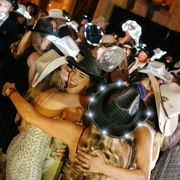 6-20pcs Light Up Cowboy Hats LED Flashing Cowgirl Hats Western Cowboy Hats for women for Wedding Reception Dance Ball Party