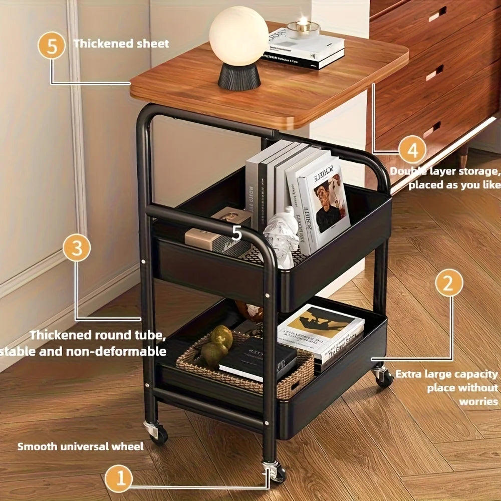 3 Tier Rolling Kitchen Cart Durable Carbon Steel Metal Utility Cart for Tool Snack Storage with Rolling Wheels