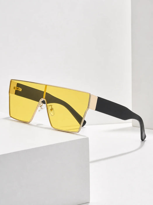 Lunettes de soleil carrées à grande monture Y2K pour hommes et femmes, monture en métal, branches larges, verres de couleur unie, lunettes de soleil tendance hip-hop