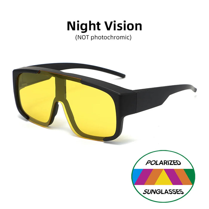 VIVIBEE Grandes lunettes polarisées à porter par-dessus des lunettes de soleil photochromiques pour hommes, conduite, UV400, pêche, extérieur, femmes, verres miroirs foncés