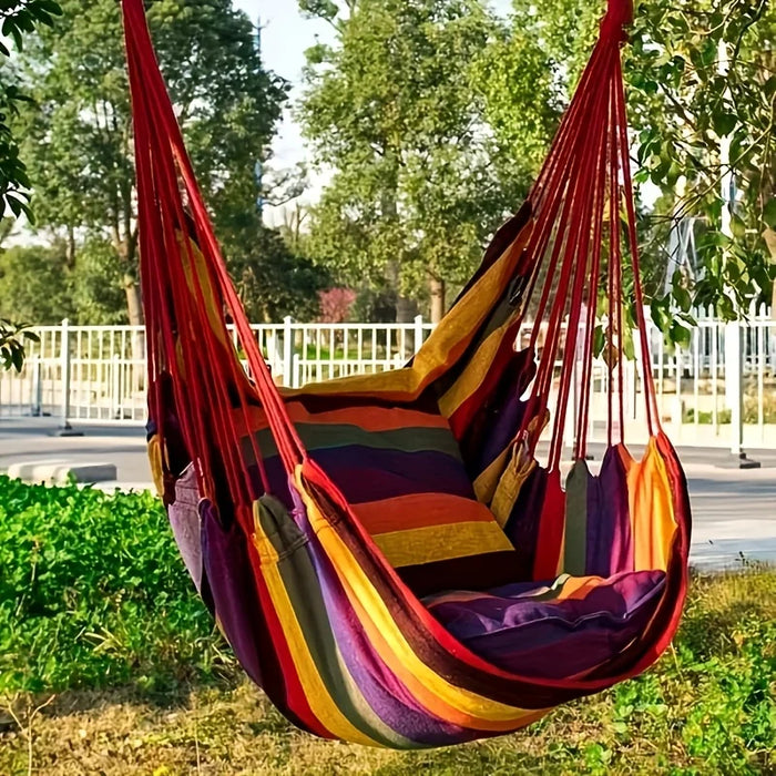 Portable 2-in-1 Hammock Chair Durable Striped Fabric Comfortable Hanging Lounger Camping Essential