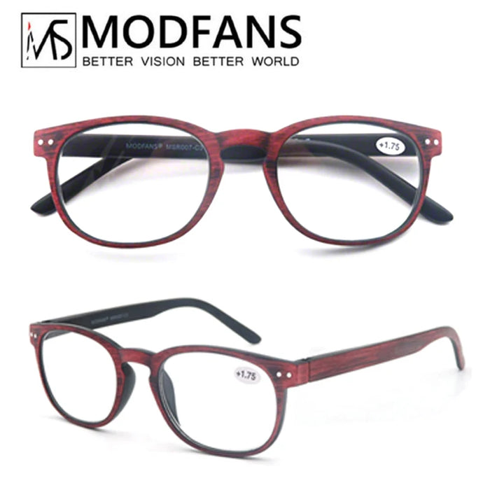 MODFANS Wood Look Reading Glasses Men Women Round Sun Readers Eyeglasses Frame Vintage Spring Hinge with Diopter +0.5 to +5.0