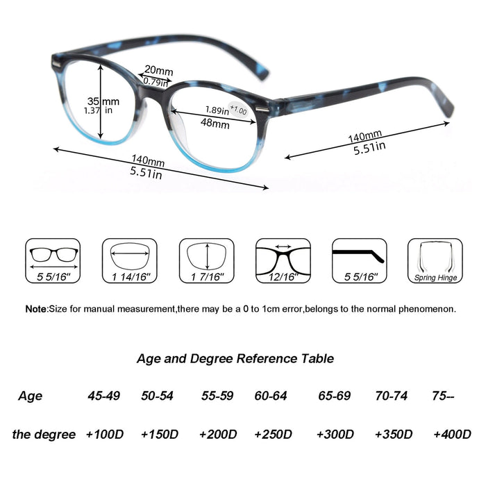 MODFANS Reading Glasses For Women Small face Readers Ladies Eyeglasses Frame With Spring Hinge Presbyopic glasses +2.0 +2.5 +3.0