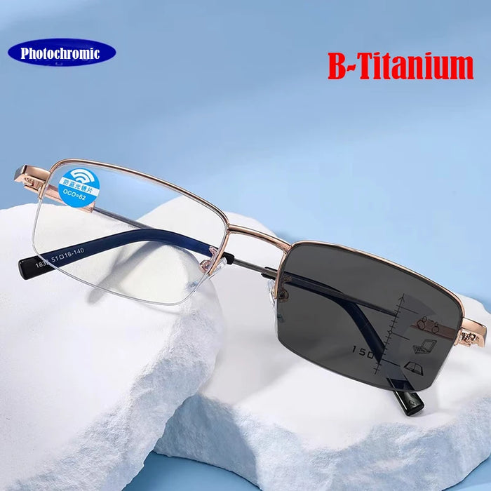 2026 Titanium Photochromeic Progressive Multifocal Reading Glasses Men Anti Blue Light Multifocus Reading Glasses Women 1.0-3.5