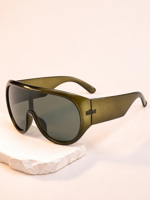 Y2K Wide Rim Shield Sunglasses, Unisex Oversized Wraparound Frame Solid Lens Street Style Eyewear