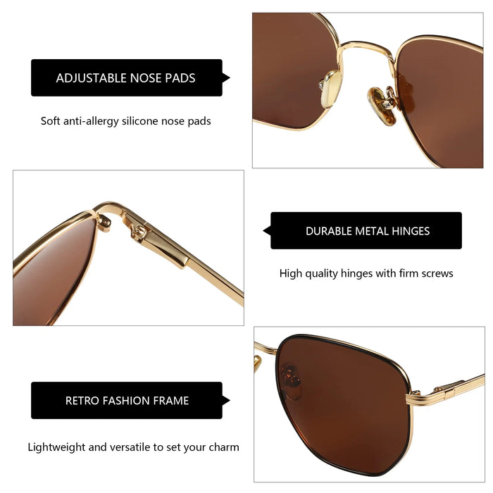 ZENOTTIC Lunettes de Soleil Rétro Hexagonales Polarisées pour Hommes Femmes-Monture Métallique Vintage Protection UV Tendance Mode