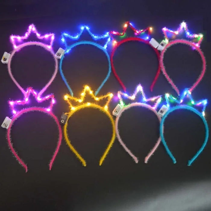 10pcs Adult Kids LED Glow Party Sequin Cat Bunny Crown Flower Headband Halo Light Up Wreath Hairband Birthday Gift Wedding