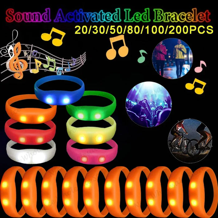 20-100 Pulseras LED activadas por música y sonido, pulseras luminosas intermitentes, brazaletes que brillan en la oscuridad para fiestas y bodas