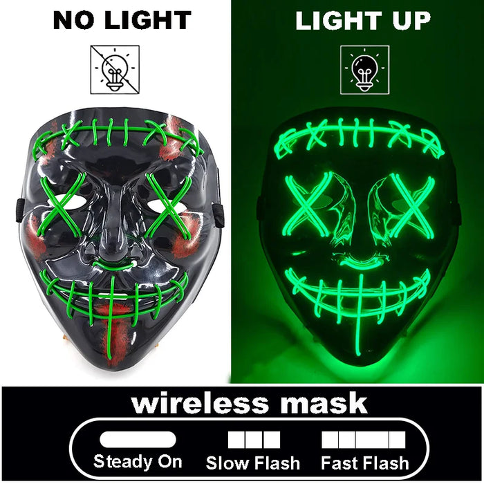 Máscara LED luminosa V de Vendetta, máscara facial completa anónima que brilla en la oscuridad para fiestas, raves, Halloween, cosplay y accesorios de disfraces.