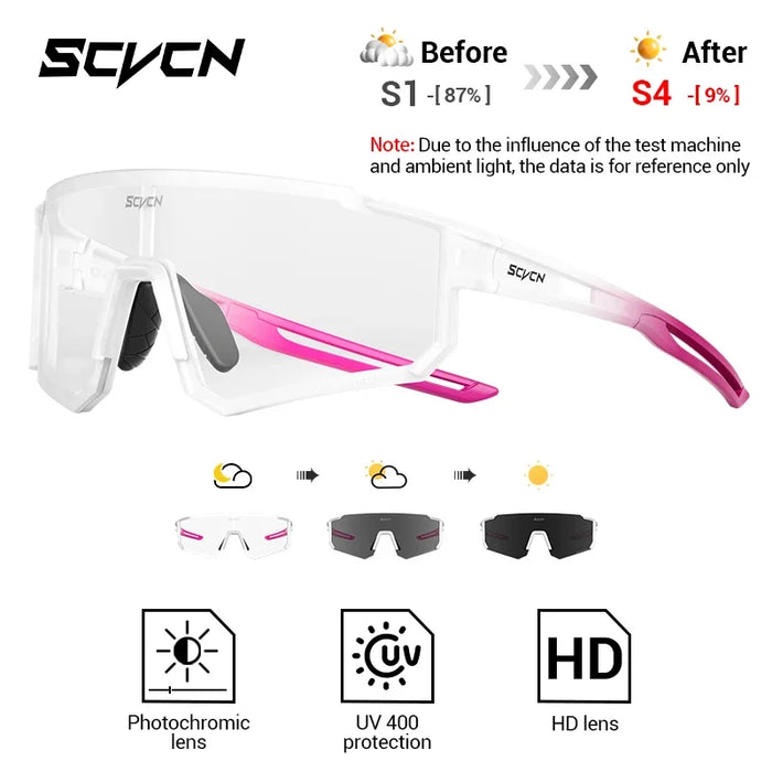 SCVCN Photochromic Cycling Glasses Night Riding Glasses Outdoor Sport Travel Sunglasses Men Women MTB Bike Golf Driving Eyewear