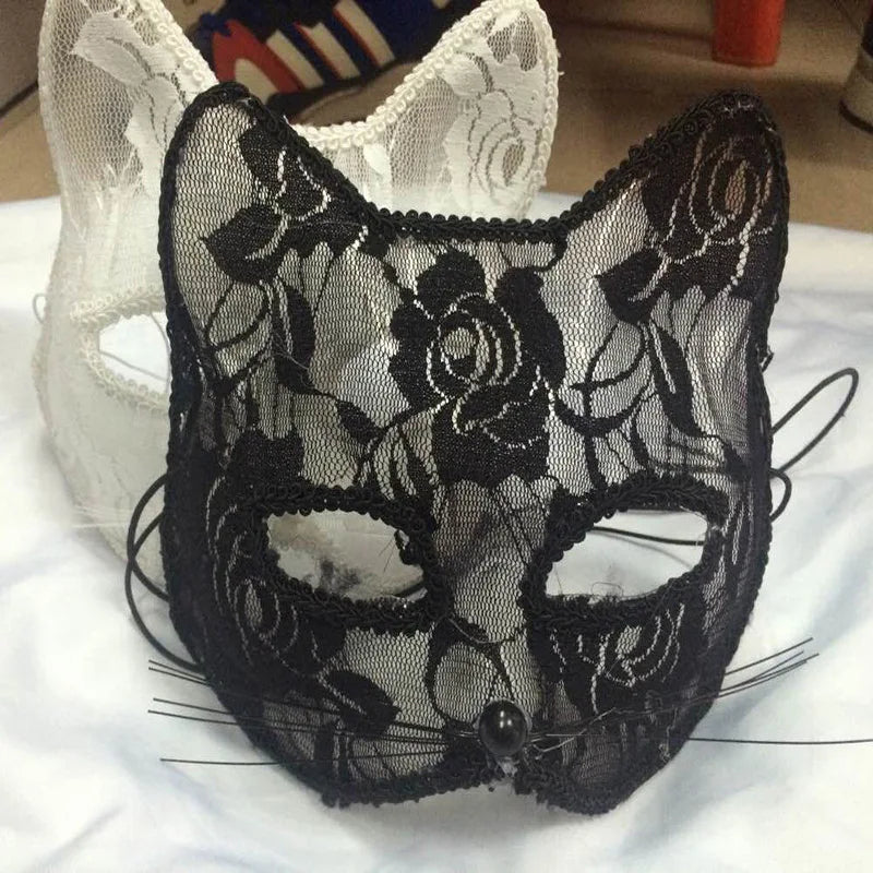 Máscara de encaje sexy para mujer, suministros de cosplay de gato, fiesta de baile, mascarada, máscara de zorro, decoración de cara de animal para parejas, accesorios para ojos
