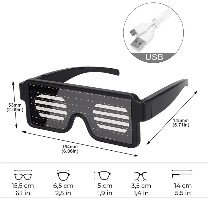 LED Glasses Light Up Dynamic Party Favor Glasses Festival Christmas USB Rechargeable LED Rave Glowing Flashing Glasses