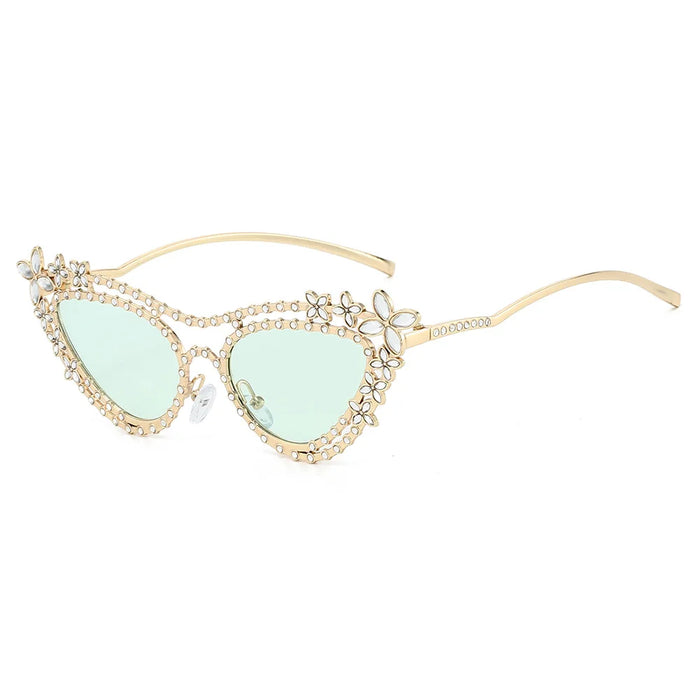 Ins Nouvelles Lunettes de soleil de luxe à double faisceau œil de chat pour femmes Y2K, design de fleur en diamant, tendance, décontractées, pour hommes, Gafas De Sol UV400