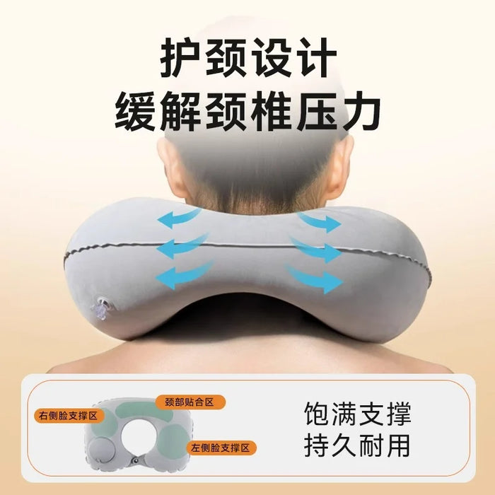 Almohada de cuello inflable en forma de U portátil con pulsador, suave soporte de aire, almohada de viaje cómoda para dormir en vuelos y coches