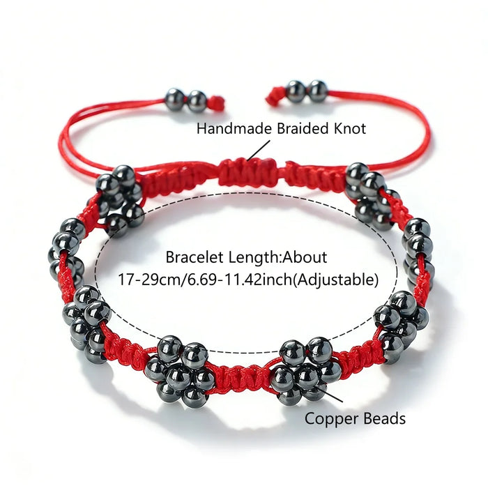 Handmade Red Rope Braided Bracelets Petal Shape Copper Beads Cluster Bangles for Women Men Friendship Couple Lucky Jewelry Gift
