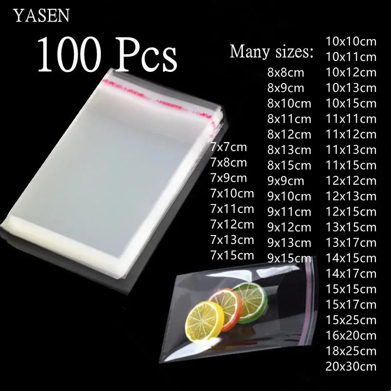 100 sacs transparents auto-scellants OPP pour bijoux, bonbons, auto-adhésifs, refermables, emballage cadeau, sacs à biscuits