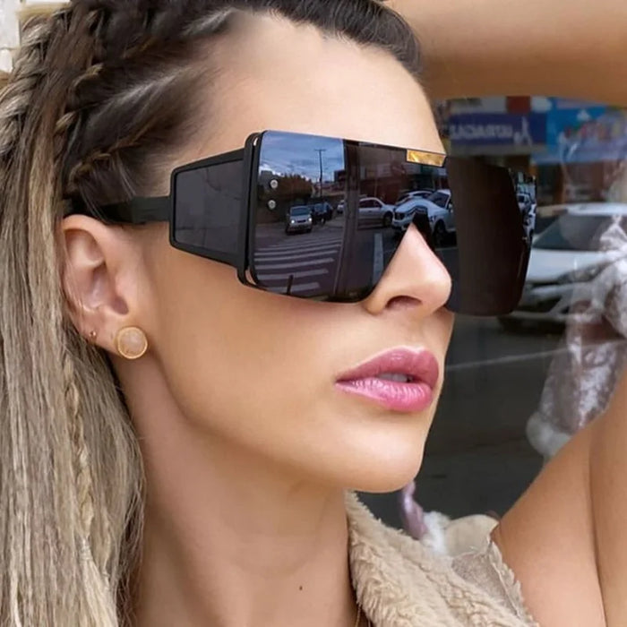 Gafas de sol con visera, máscara, para mujeres y hombres, de gran tamaño, a prueba de viento, estilo punk, montura cuadrada grande, gafas deportivas UV400 Oculos