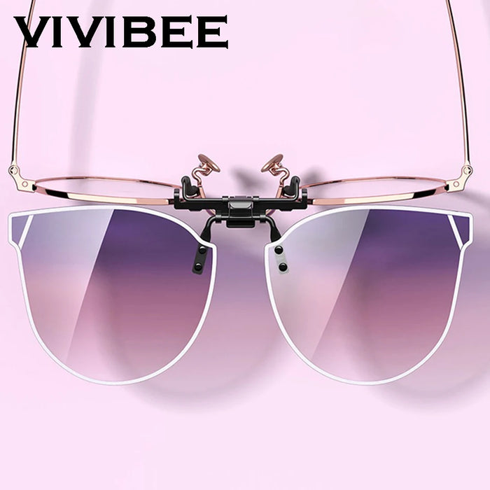 Gafas de sol de mujer VIVIBEE estilo ojo de gato degradadas con clip, gafas de sol polarizadas de gran tamaño para conducir de mujer, gafas moradas