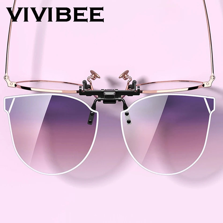 Gafas de sol de mujer VIVIBEE estilo ojo de gato degradadas con clip, gafas de sol polarizadas de gran tamaño para conducir de mujer, gafas moradas