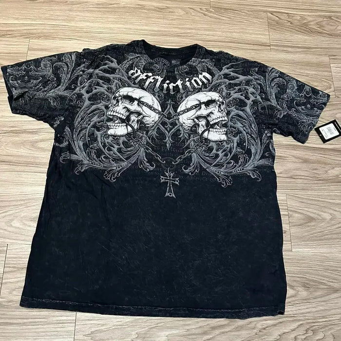 MMA ELITE Cross Skull Print Green Y2K T Shirt Men Loose Fit Streetwear Graphic Tee Oversized Glow Dark Party Ins Popularity Tops