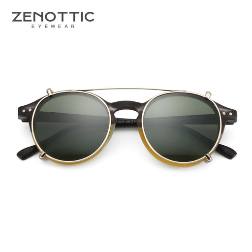 ZENOTTIC - Lunettes de soleil clipables style Steampunk pour hommes et femmes, lunettes anti-lumière bleue + clip polarisé, lunettes d'ordinateur tendance/rétro