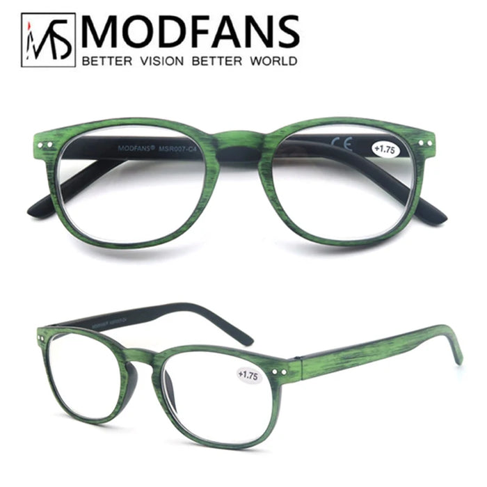 MODFANS Wood Look Reading Glasses Men Women Round Sun Readers Eyeglasses Frame Vintage Spring Hinge with Diopter +0.5 to +5.0