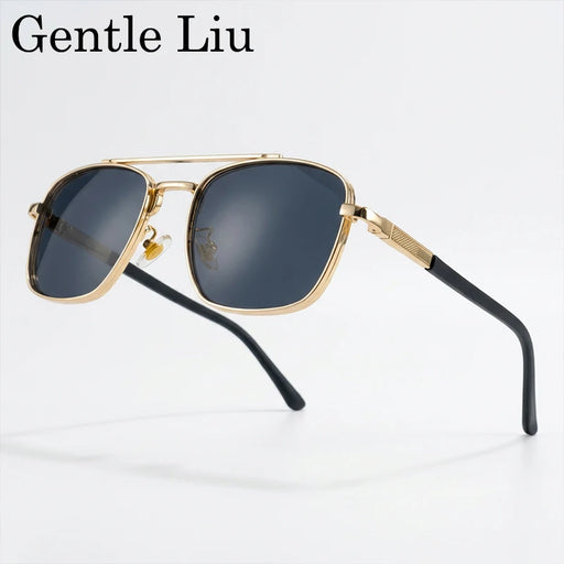 2026 Lunettes de soleil de luxe carrées Hommes Rétro Double Pont Monture Métal Lunettes de conduite Verres solaires Vintage Pour Homme Nuances extérieures