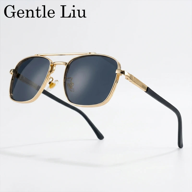 2026 Luxury Square Sunglasses Men Retro Double Bridge Metal Frame Driving Eyewear Vintage Sun Glasses For Male Outdoor Shades