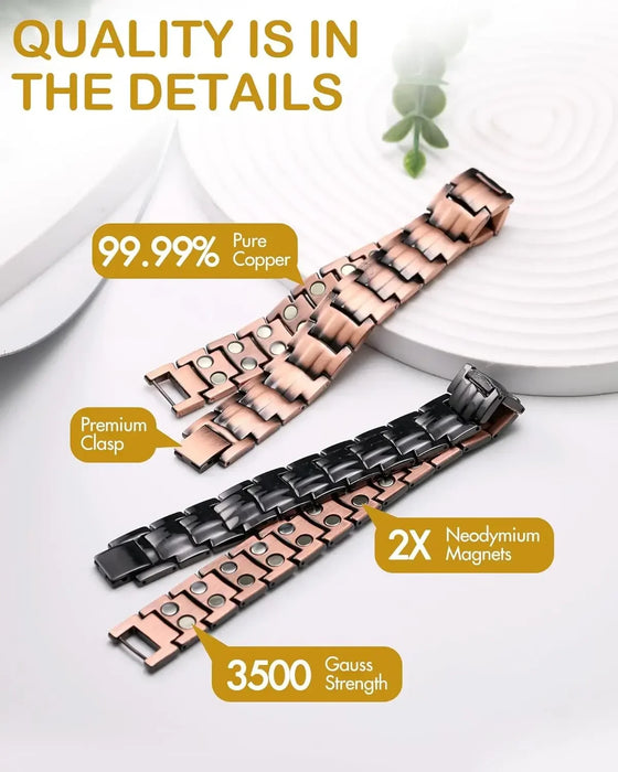 ARADOO  99.9% Pure Copper Bracelet with Double-Row Strength Magnets Jewelry Gift