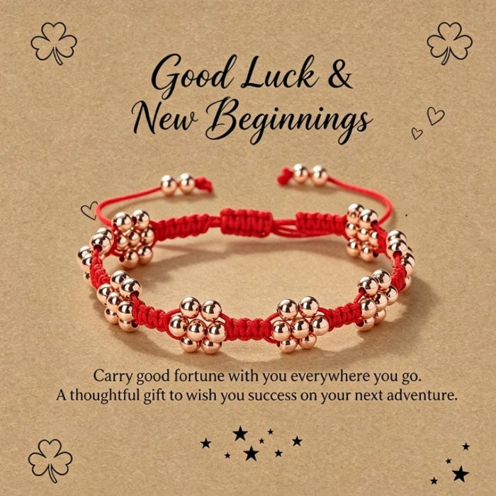 Handmade Red Rope Braided Bracelets Petal Shape Copper Beads Cluster Bangles for Women Men Friendship Couple Lucky Jewelry Gift