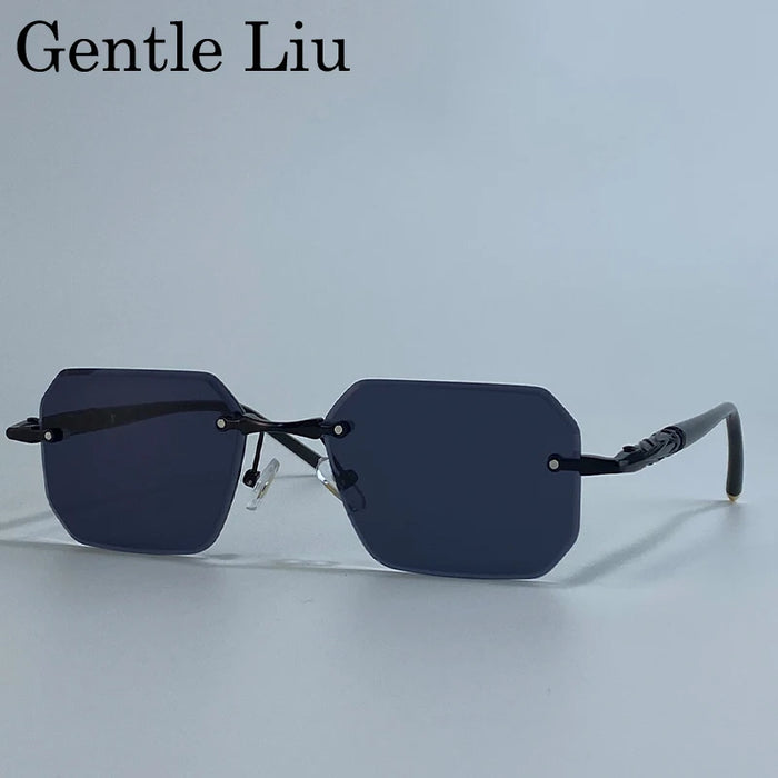 Square Rimless Punk Sunglasses Men 2026 Luxury Brand Trendy Driving UV400 Sun Glasses Polygon Frameless Eyewear For Male Shades
