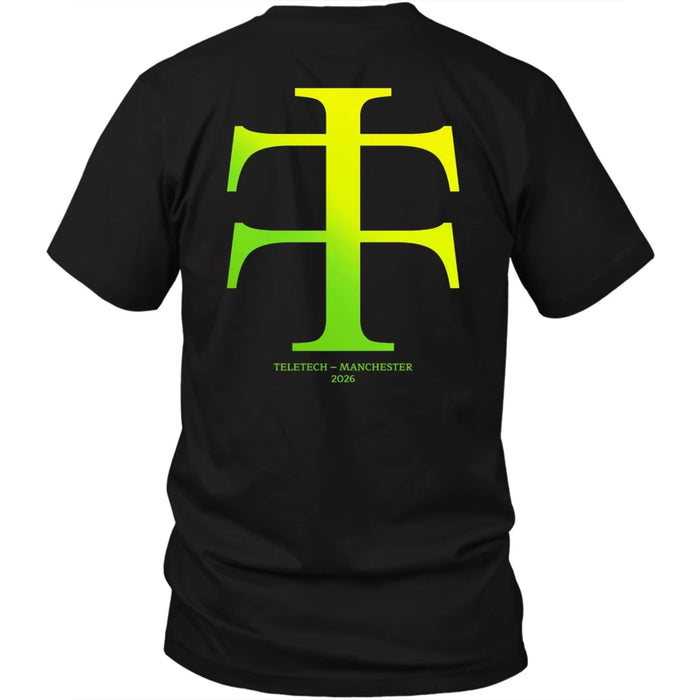 Teletech Manchester 2026 Camiseta Estampada en la Espalda Techno Rave Música Electrónica Camiseta Gráfica de Algodón Oversized para Hombre y Mujer