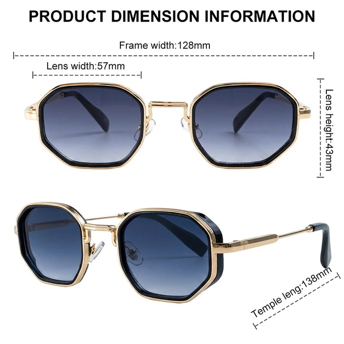 Lunettes de soleil polygonales carrées Steampunk Homme 2026, marque de luxe, monture métallique géométrique vintage, verres dégradés photochromiques