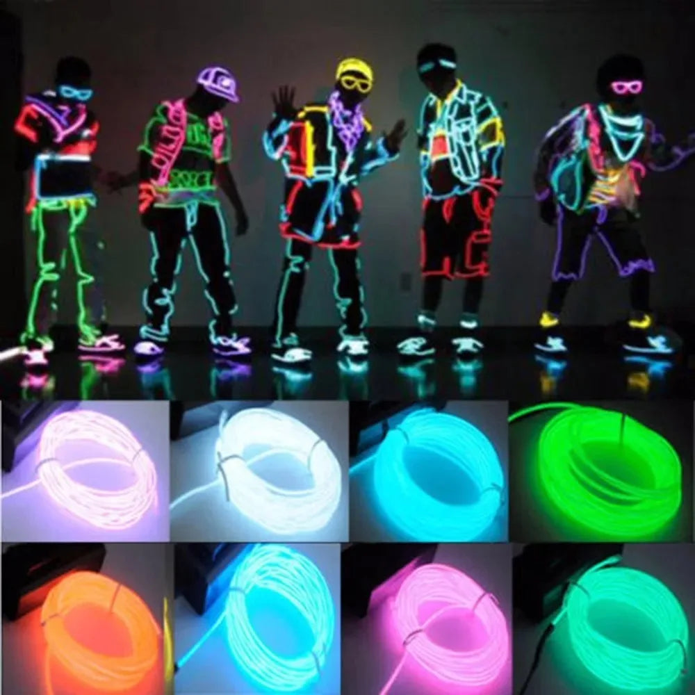 Câble Néon EL Lumineux LED Décoration Noël Fête Danse Déguisements Vêtements Lumineux Voiture Lumière Décoration Vêtements Soirée Rave 1m/3m/5m