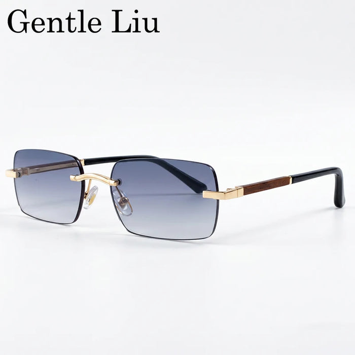 Rectangle Punk Rimless Sunglasses Men 2026 Luxury Designer Trendy Photochromic Sun Glasses Vintage Small Frame Driving Eyewear