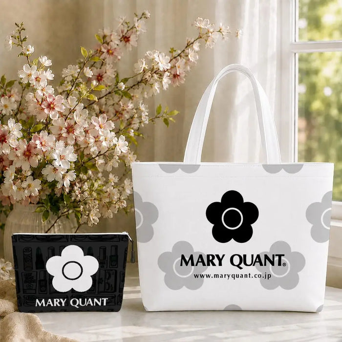Fashion M-Mary Quant Storage Bags 2-Piece Canvas Tote Bag Set with Zipper Pouch Large Capacity Shopping Travel Bag